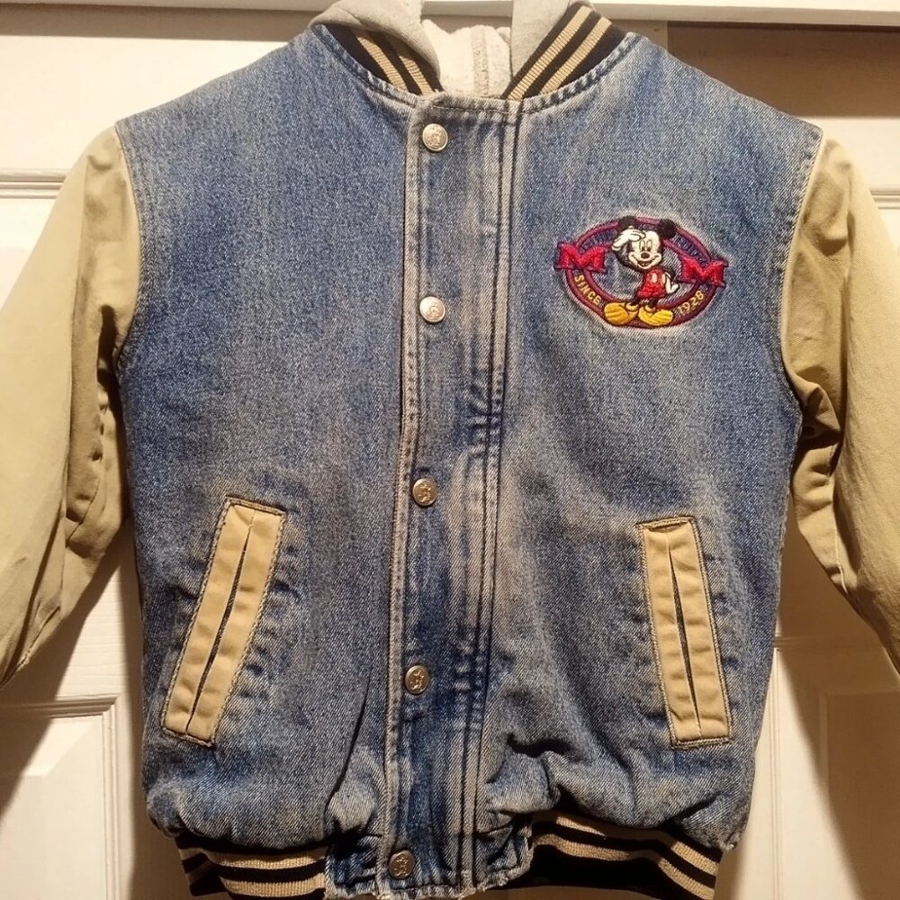 Vintage The Disney Store Mickey Mouse Kid's XS (4/5) Denim Varsity Bomber Jacket